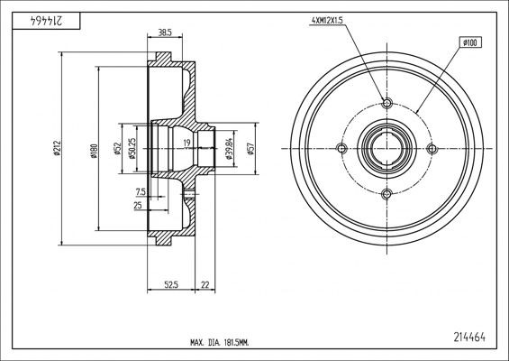 HART Brake drum 214 464 AUDI A2 HART drum brake 214464