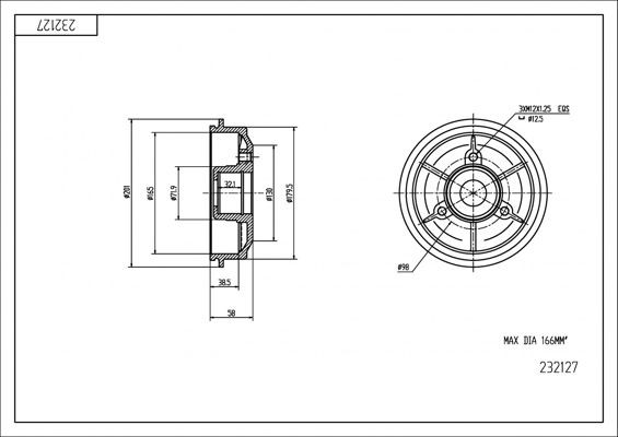 HART Bremsetromle 232 127 Tromlebremser HART CITROËN 232 127