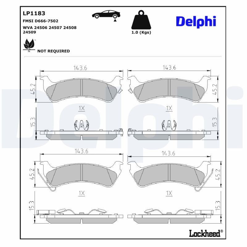 DELPHI Bremseklosser LP1183 Bremsebelegg Jeep ZJ LP1183 DELPHI