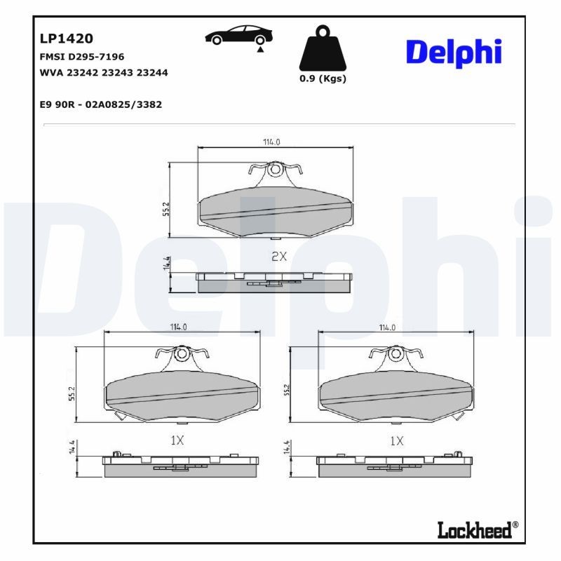 DELPHI Bremseklosser LP1420 DELPHI LP1420 Bremseklosser CHEVROLET Corvette C4 Cabrio 5.7 253 hk 1990
