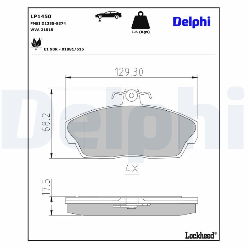 DELPHI Bremseklodser LP1450 DELPHI LP1450 Sports bremseklodser Land Rover Freelander 1 billig
