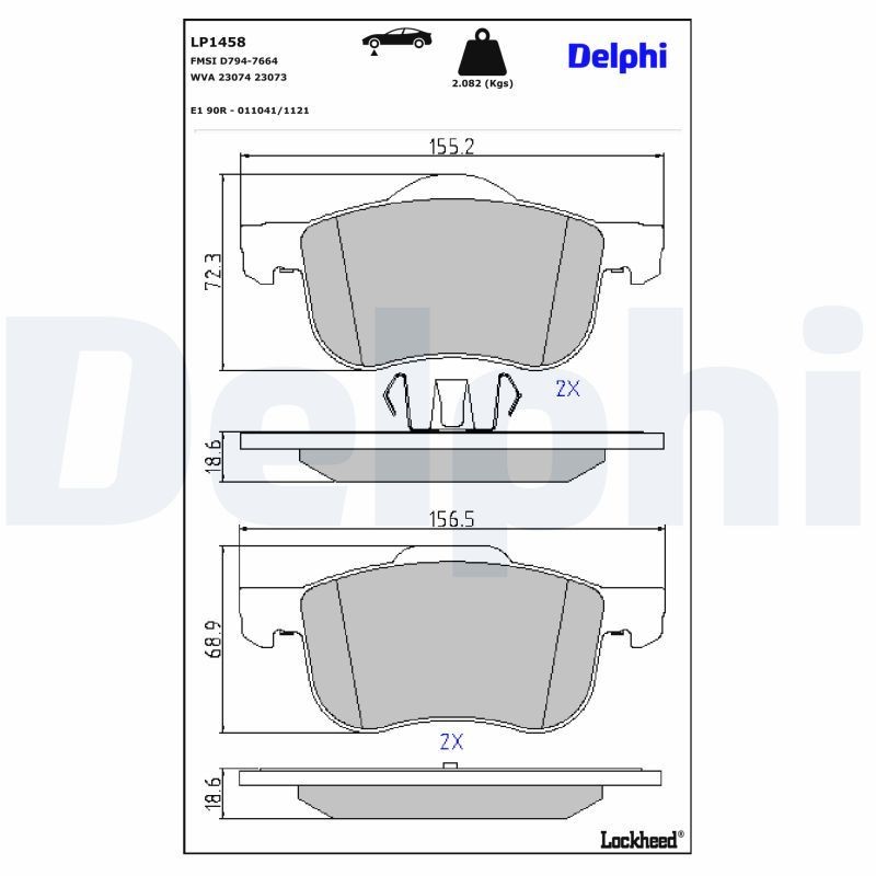 Bromsbelägg DELPHI LP1458 DELPHI LP1458: Bromsklossar Volvo S80 2004