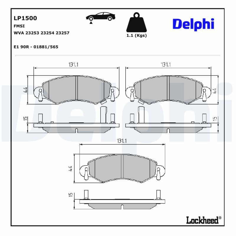 DELPHI Bromsbelägg LP1500 DELPHI LP1500 Bromsbelägg SUZUKI Wagon R+ II Hatchback (MM) 1.3 (RB 413) 94 hk 2005