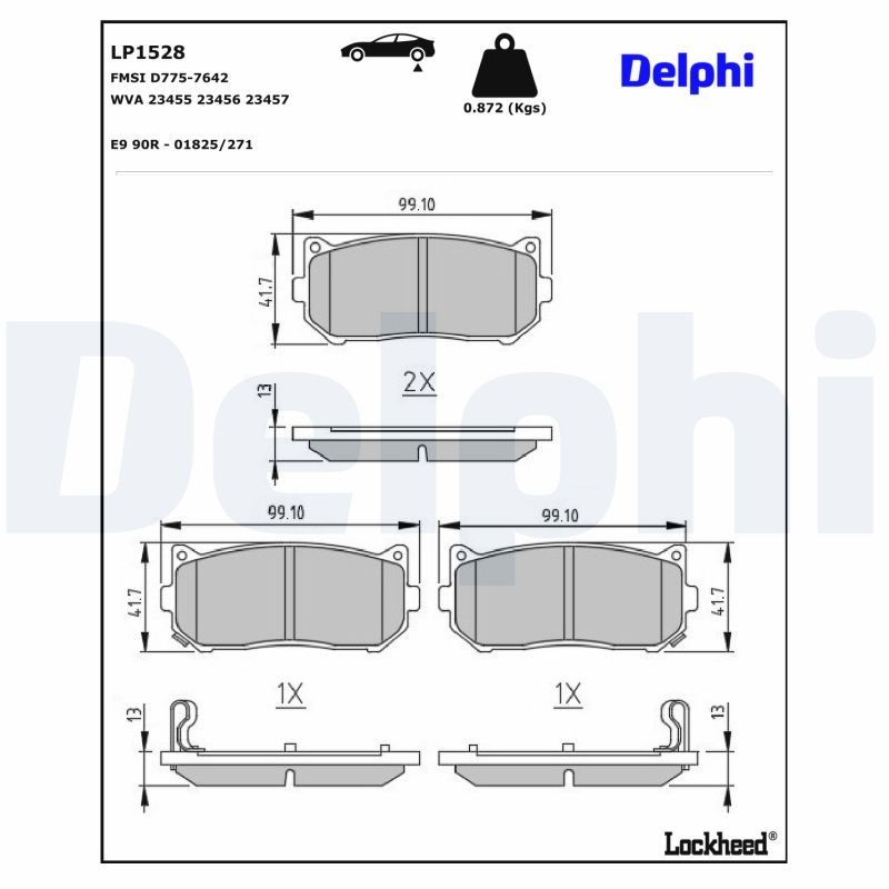 DELPHI Pastilhas de travão LP1528 DELPHI LP1528 Pastilhas de travão desportivas KIA Shuma / Sephia II Sedan (FB) a um preço acessível