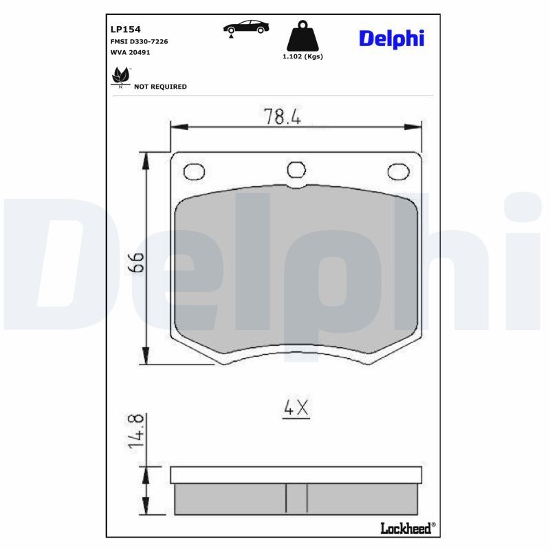 DELPHI Τακάκια φρένων LP154 DELPHI LP154 Τακάκια φρένων MORGAN Aero 8 Series 5 Cabrio 4.8 367 PS 2024