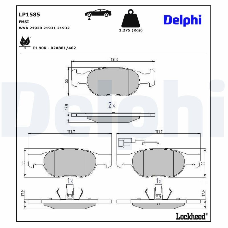 Bremseklosser DELPHI LP1585 DELPHI LP1585: Klosser Fiat BRAVA 2002