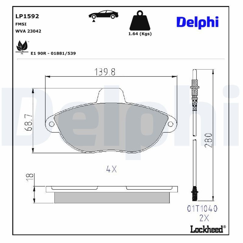 Piduriklotsid DELPHI LP1592 DELPHI LP1592 Piduriklotsid FIAT ULYSSE 1999