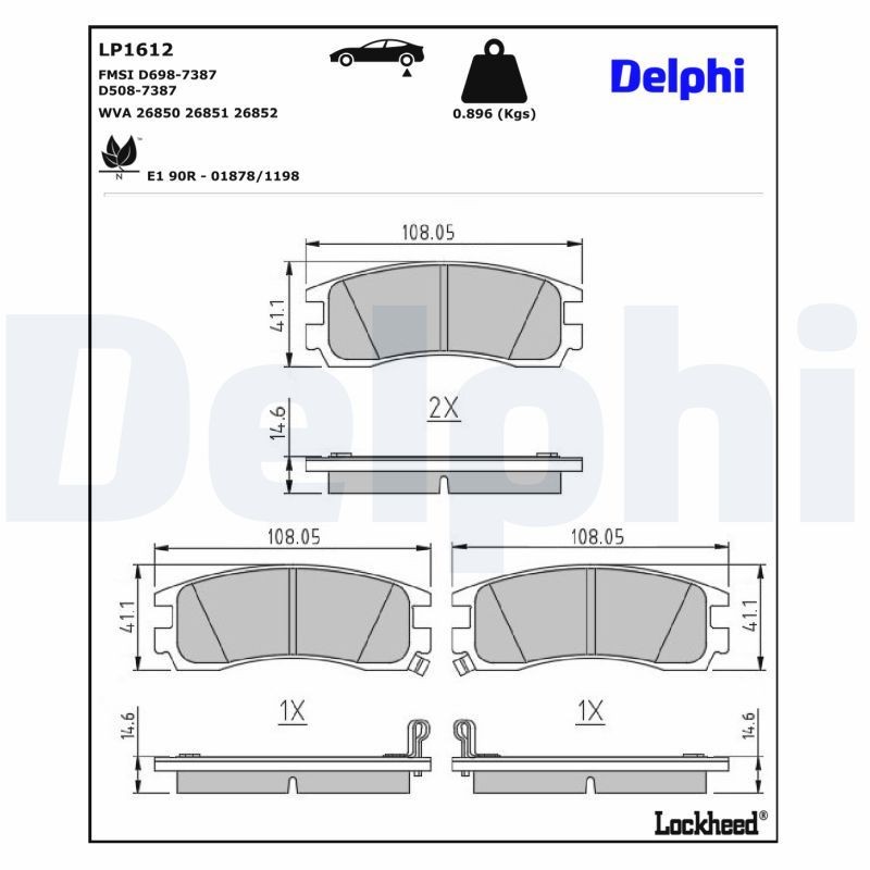 DELPHI Piduriklotsid LP1612 DELPHI LP1612 Piduriklotsid CADILLAC Seville IV 4.6 275 hj 1992