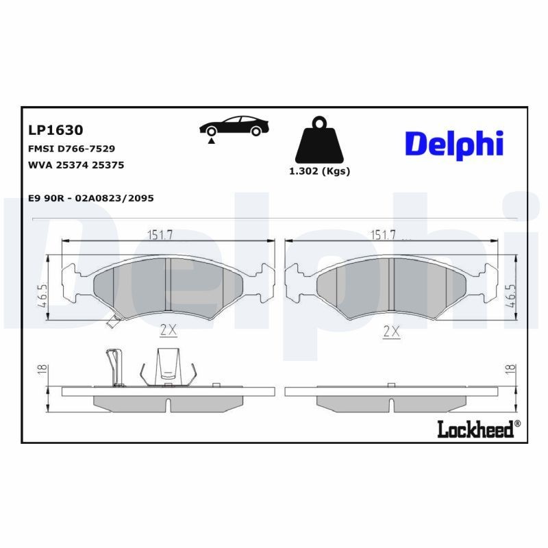 DELPHI Piduriklotsid LP1630 DELPHI LP1630 Piduriklotsid KIA Sportage I (K00, JA) 2.0 i 16V 128 hj 1999