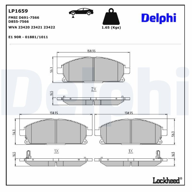 Brake pad set DELPHI LP1659 DELPHI LP1659 Nissan SERENA 2003 Brake pad set price