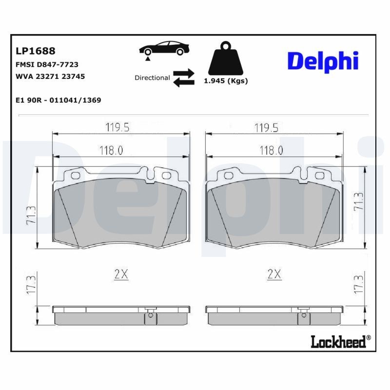 DELPHI Plaquettes de frein LP1688 Mercedes-Benz VARIO Freins, plaquettes de freins DELPHI LP1688