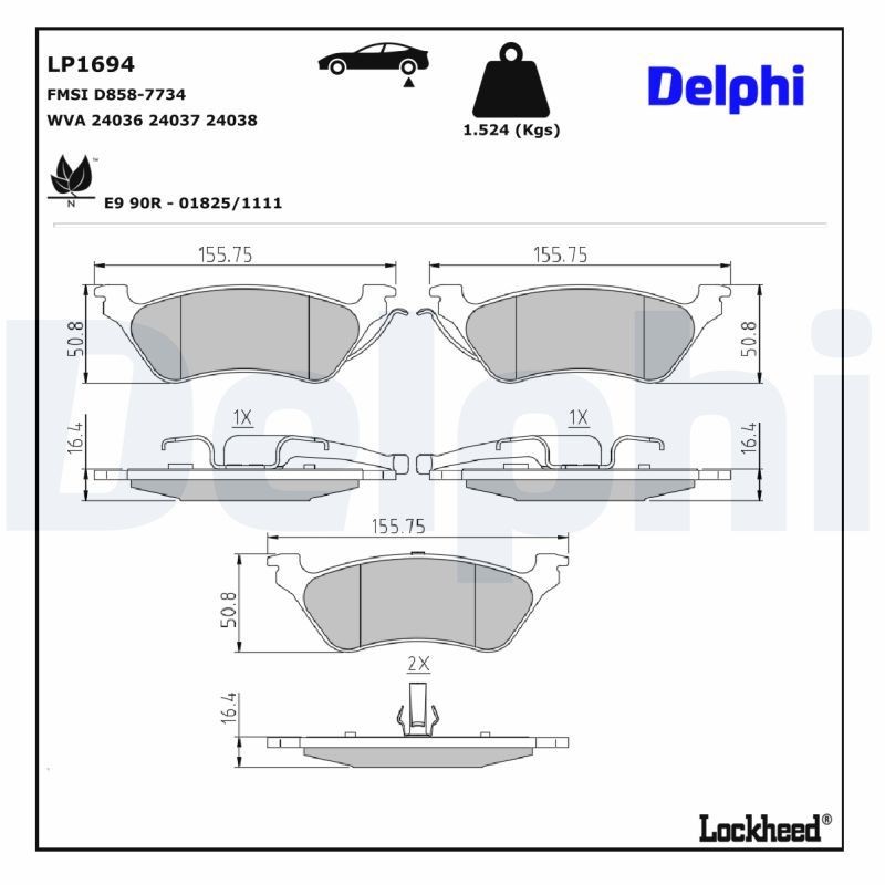 DELPHI Plaquettes de frein LP1694 DELPHI LP1694 Plaquettes de frein JEEP Cherokee III (KJ) 2.4 Laredo 147 CV 2002