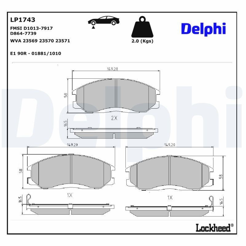 DELPHI Bromsbelägg LP1743 DELPHI LP1743 Bromsbelägg HYUNDAI XG (XG) 30 188 hk 1998