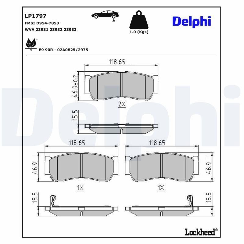 DELPHI Kit pastiglie freni LP1797 DELPHI LP1797 Kit pastiglie freni SSANGYONG Stavic SUV 2.7 270 sXDi 165 CV 2013