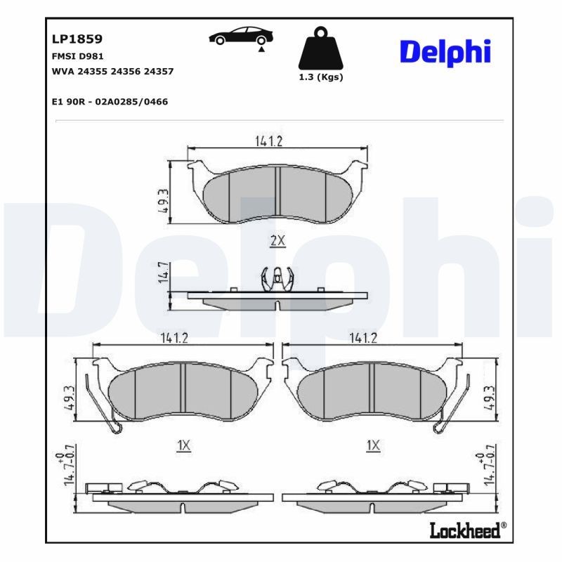 Bromsbelägg DELPHI LP1859 DELPHI LP1859 Bromsklossar JEEP CHEROKEE 2007