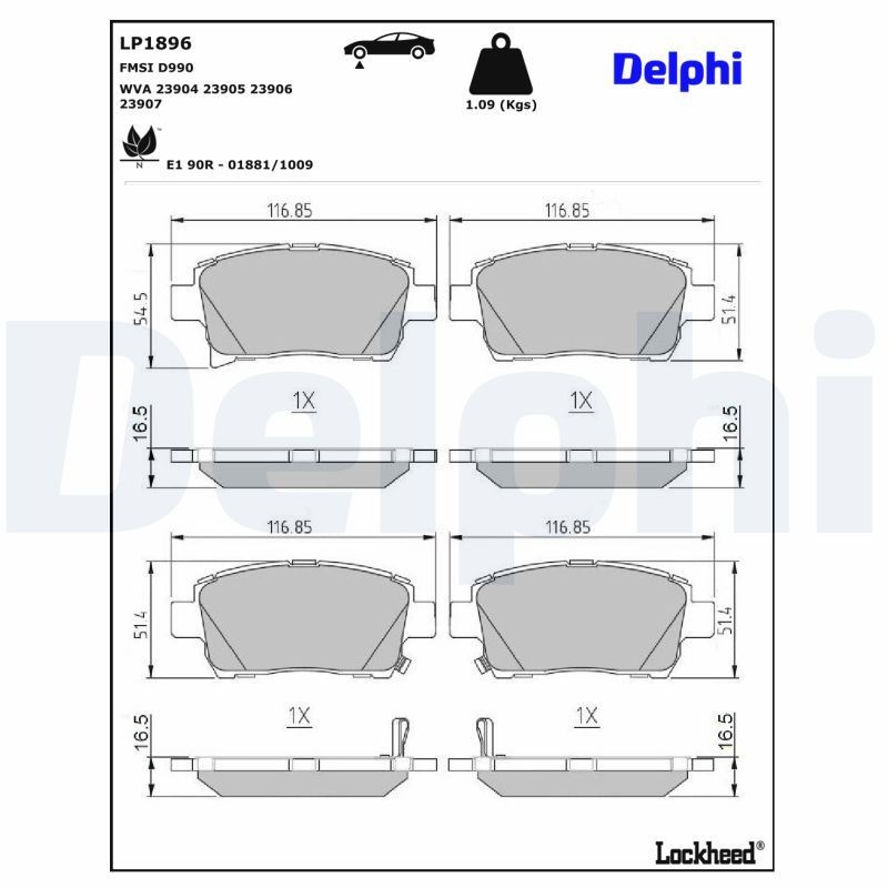 DELPHI Bremseklosser LP1896 DELPHI LP1896 Bremsekloss DBS Coupé pris