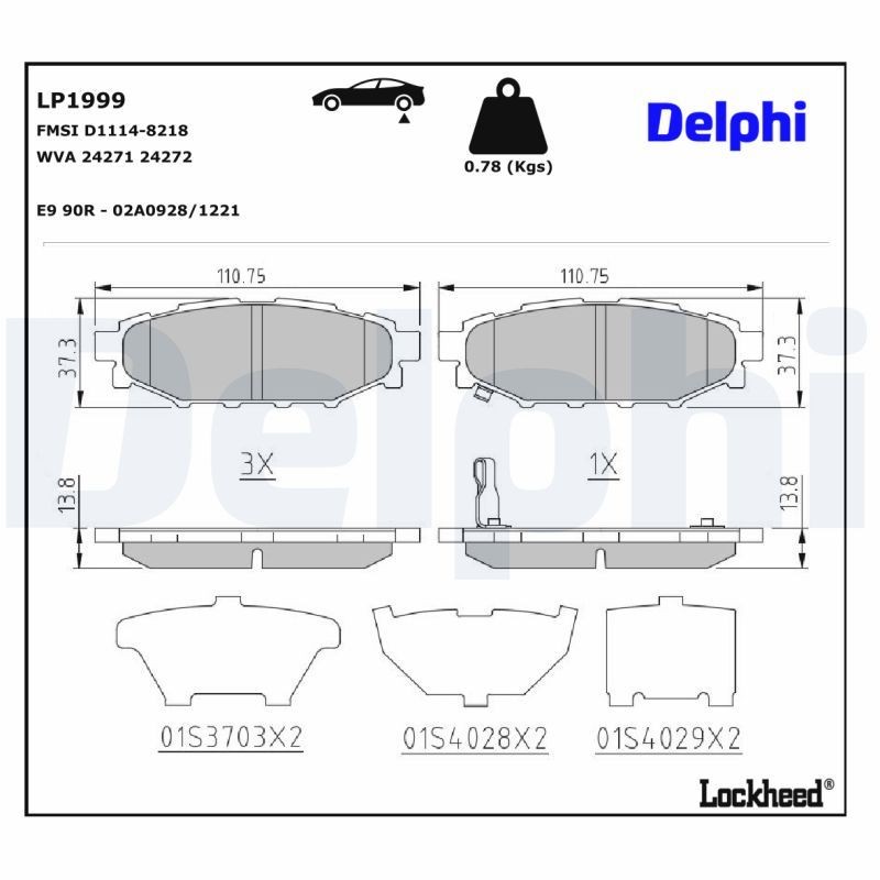 DELPHI Bromsbelägg LP1999 LP1999 DELPHI bromsbelägg SUBARU XV