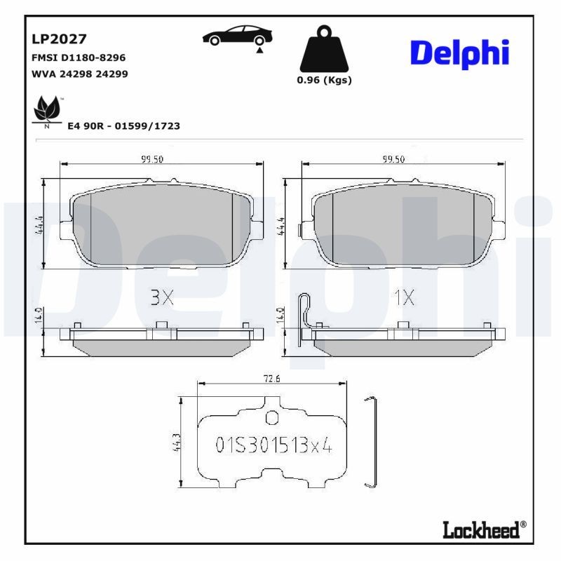 DELPHI Kit pastiglie freni LP2027 DELPHI LP2027 Kit pastiglie freni MAZDA MX-5 III (NC) 2.0 169 CV 2012