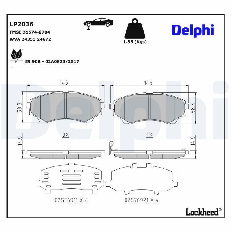 Plaquettes de frein DELPHI LP2036 DELPHI LP2036 Plaquettes de frein MAZDA Série B 2001