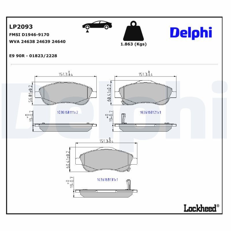 DELPHI Brake pad set LP2093 DELPHI LP2093 Brake pad set HONDA CR-V III (RE) 2.4 i-VTEC 4WD (RE7) 166 hp 2017