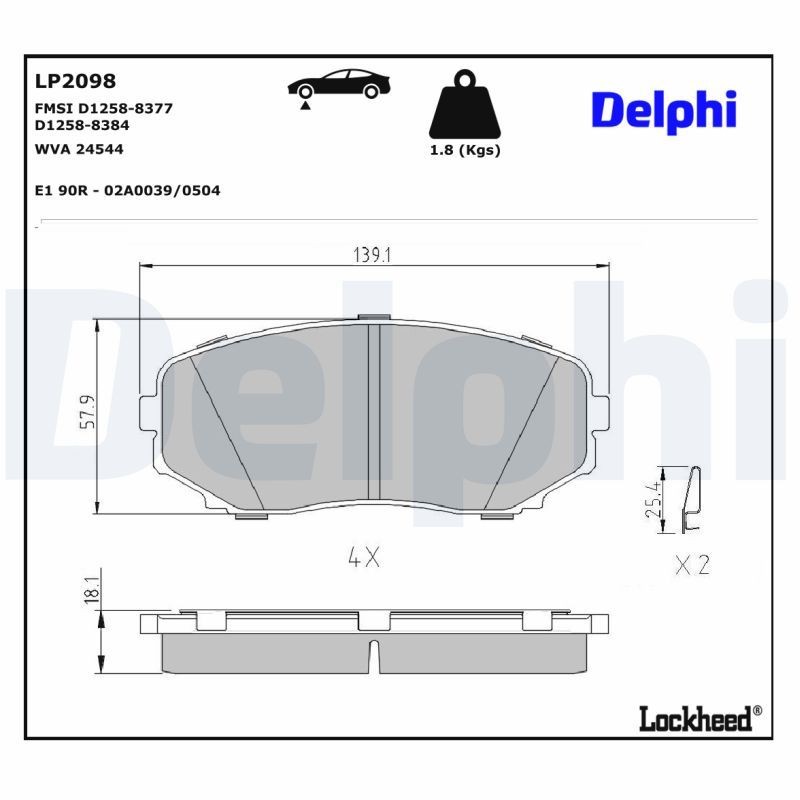 DELPHI Kit pastiglie freni LP2098 DELPHI LP2098 Kit pastiglie freni MAZDA CX-9 (TC) 2.5 T AWD (TC4W) 231 CV 2020
