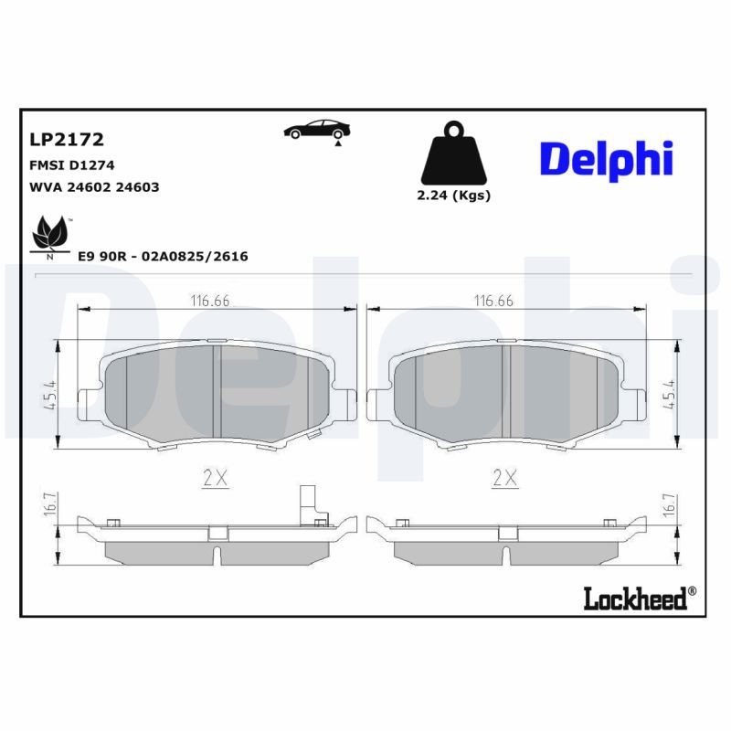 DELPHI Bremseklosser LP2172 DELPHI LP2172 Bremseklosser DODGE Journey MPV 3.6 287 hk 2019