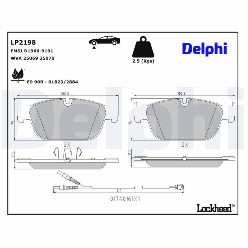 DELPHI Bremseklosser LP2198 DELPHI LP2198 Klosser Peugeot 407 SW pris