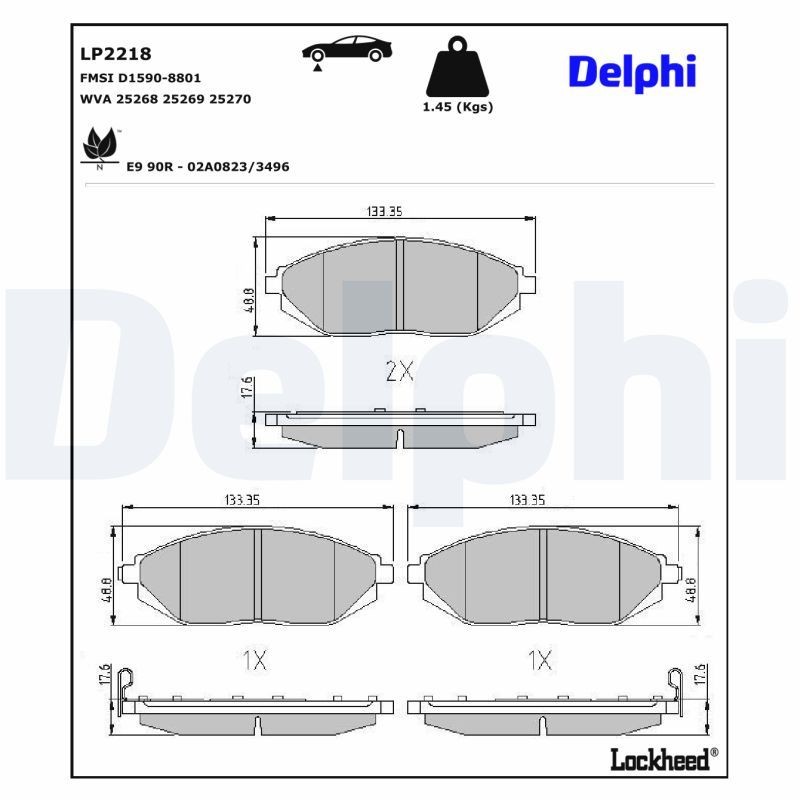 DELPHI Bremseklosser LP2218 DELPHI LP2218 Bremseklosser CHEVROLET Spark (M300) 1.2 83 hk 2011
