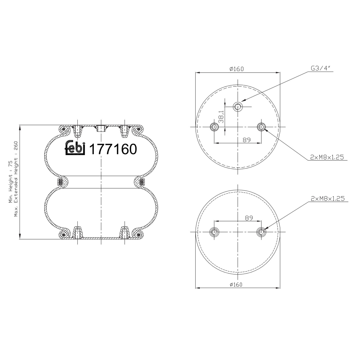 FEBI BILSTEIN Soffietto, Sospensione pneumatica 177160 prezzo Molla ad aria Citroën N68 177160 FEBI BILSTEIN