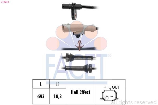 FACET ABS-Sensor 21.0250 21.0250 FACET ABS Sensor Tabelle