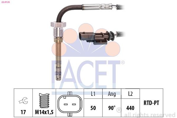 FACET Devējs, Izplūdes gāzu temperatūra 22.0125 Izplūdes temperatūras sensors FACET ALFA ROMEO 22.0125