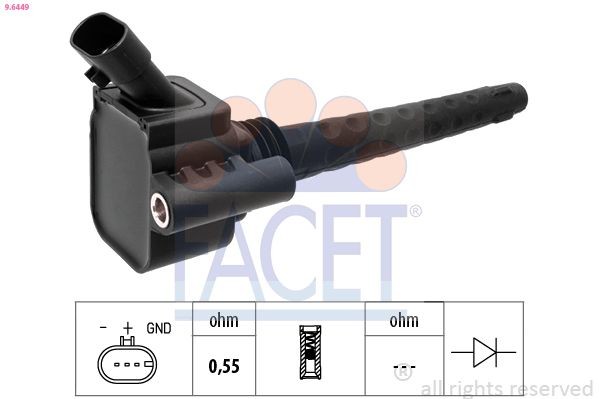 FACET Bobine 9.6449 Land Rover RANGE ROVER Ontstekingsspoel FACET 9.6449