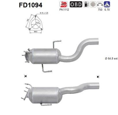 Filtro antiparticolato (FAP) AS FD1094 AS FD1094 FAP Volkswagen TOUAREG 2013