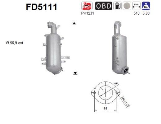 Filtro de partículas AS FD5111 AS FD5111 Filtro de fuligem partículas sistema de escape JEEP GRAND CHEROKEE 2009