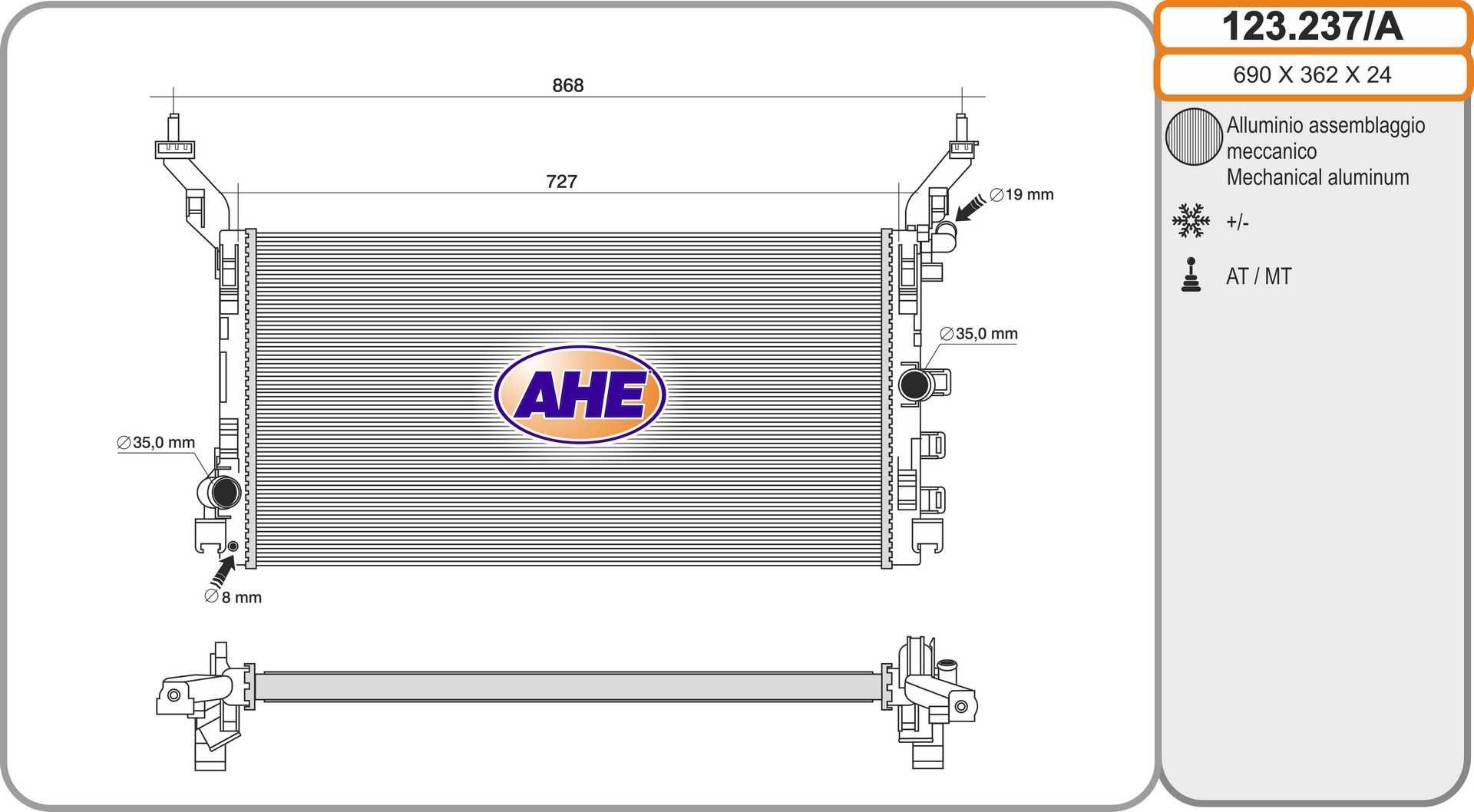 AHE Radiator, motorkjøling 123.237/A Radiator motor AHE Renault MEGANE 123.237/A