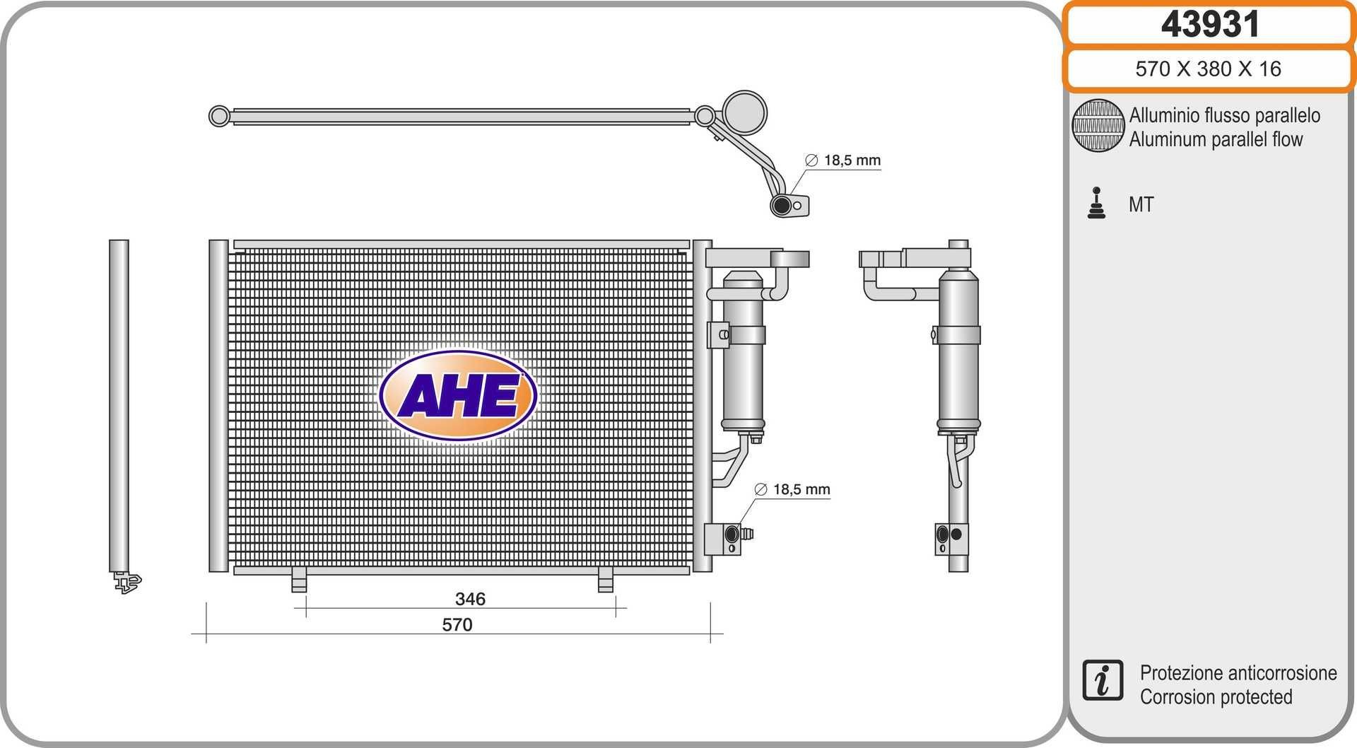 AHE Kondensator, klimaanlegg 43931 43931 Ac radiator FORD FIESTA AHE