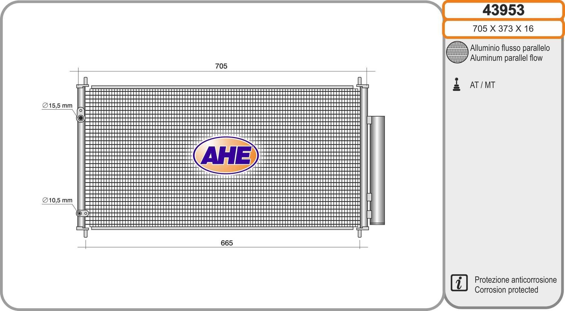AHE Kondenzátor klimatizácie 43953 43953 Chladič klimatizácie HONDA FR-V AHE
