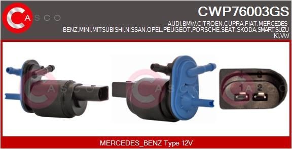 CASCO Ūdenssūknis, Stiklu tīrīšanas sistēma CWP76003GS CASCO CWP76003GS Stiklu tīrīšanas sistēmas šķidruma sūknis Volkswagen ARTEON orģinālās
