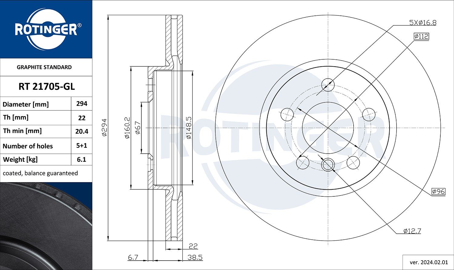 ROTINGER Bremseskive RT 21705-GL RT 21705-GL Skiver BMW 1-serie ROTINGER
