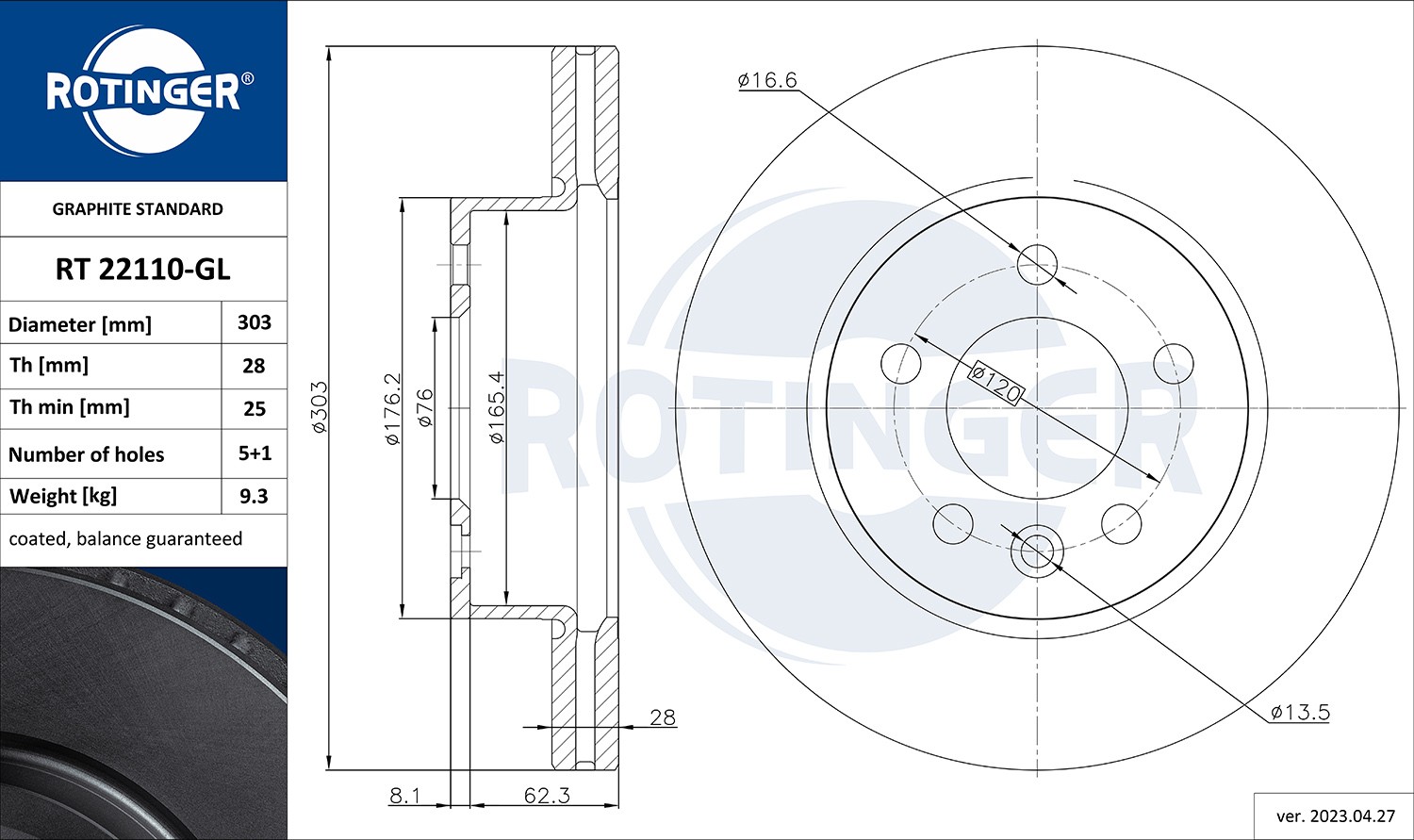 ROTINGER Remschijf RT 22110-GL Sportremschijven ROTINGER Volkswagen RT 22110-GL