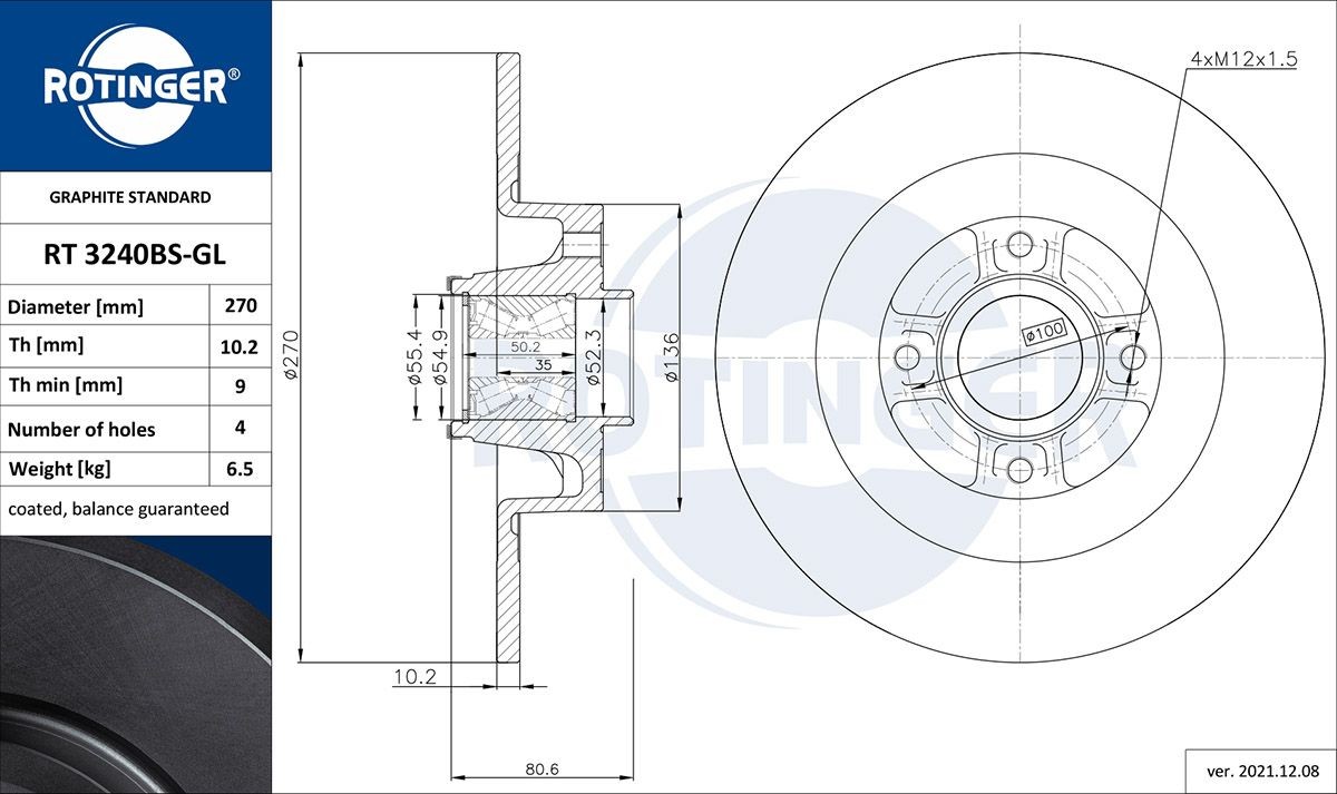 ROTINGER Δισκόπλακα RT 3240BS-GL Δίσκος φρένων ROTINGER FLUENCE RT 3240BS-GL φθηνά