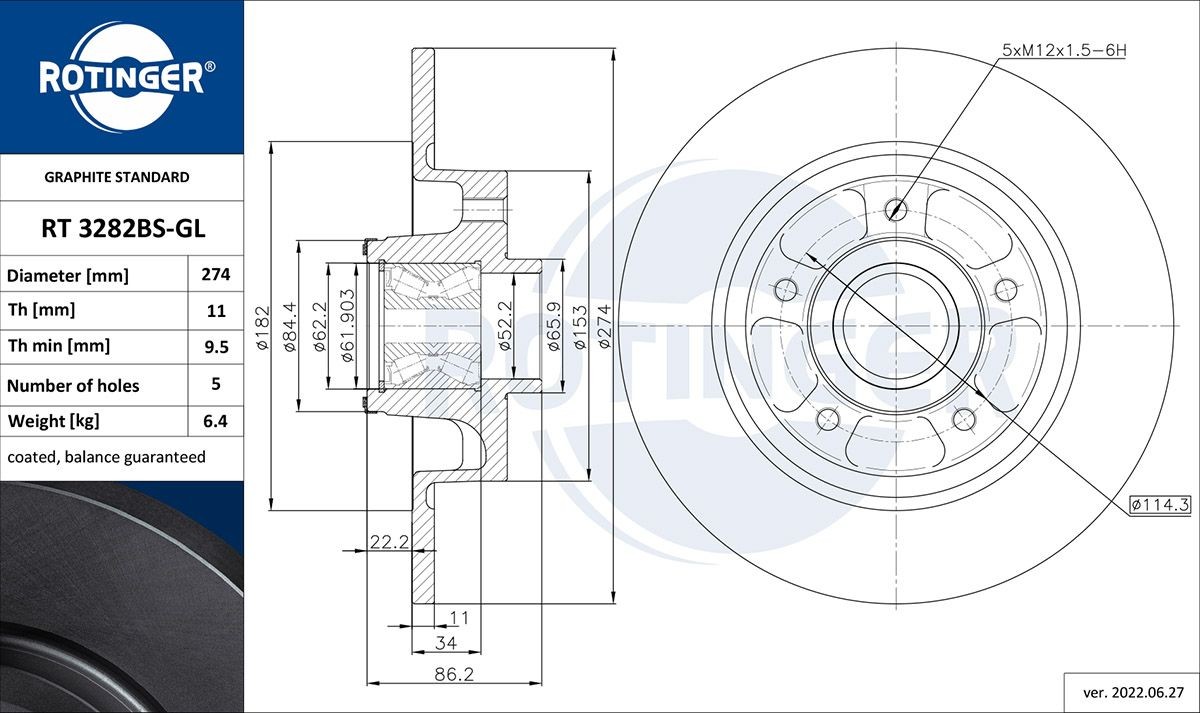 ROTINGER Disque de frein RT 3282BS-GL RT 3282BS-GL ROTINGER Disque de frein sport Jaguar pas cher