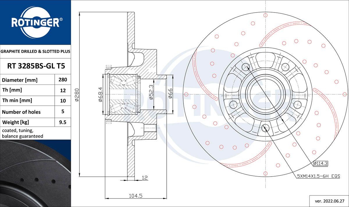 ROTINGER Bremseskive RT 3285BS-GL T5 RT 3285BS-GL T5 Bremseskiver RENAULT MEGANE ROTINGER