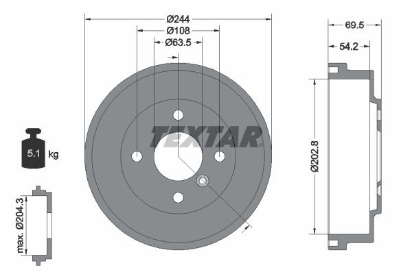 TEXTAR Remtrommel 94048000 Jeep COMPASS Remtrommels TEXTAR 94048000