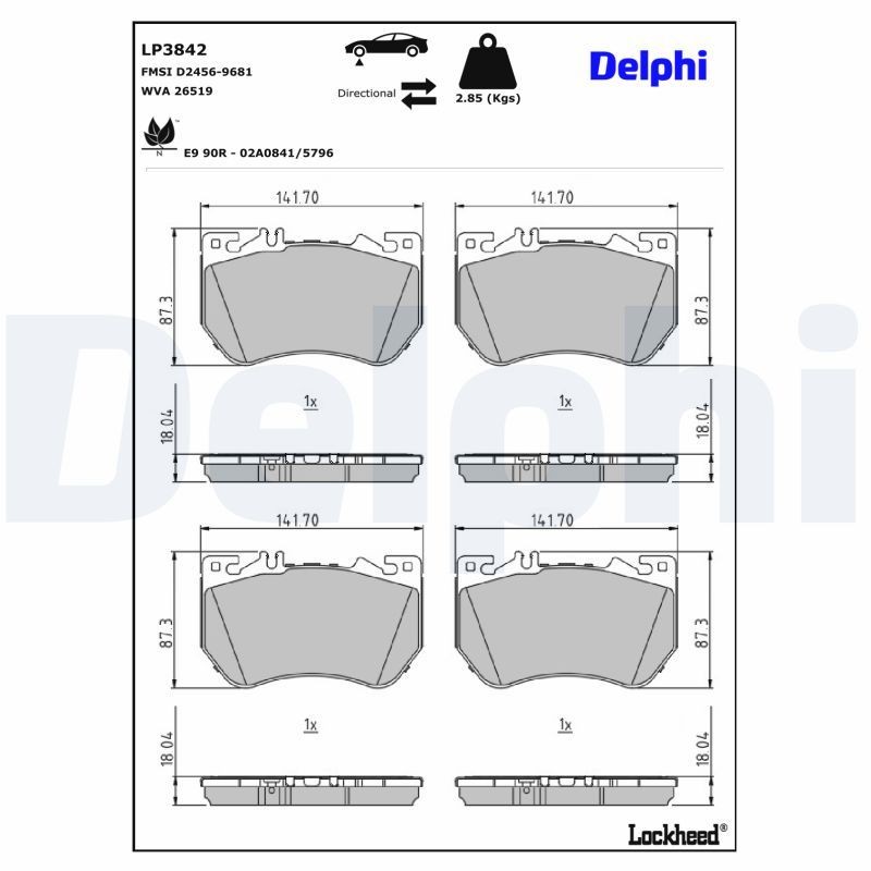 DELPHI Τακάκια φρένων LP3842 DELPHI LP3842 Τακάκια φρένων MERCEDES-BENZ C-class T-Modell (S206) C 300 d (206.206) 265 PS 2022