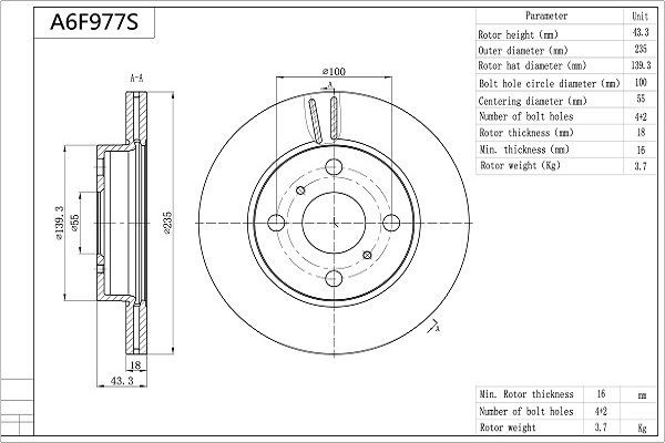 AISIN Piduriketas A6F977S Sport pidurikettad AISIN Mercedes-Benz B-klass A6F977S