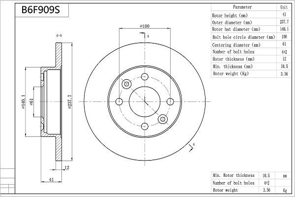 AISIN Bremseskive B6F909S Bremseskiver AISIN TWINGO B6F909S billige