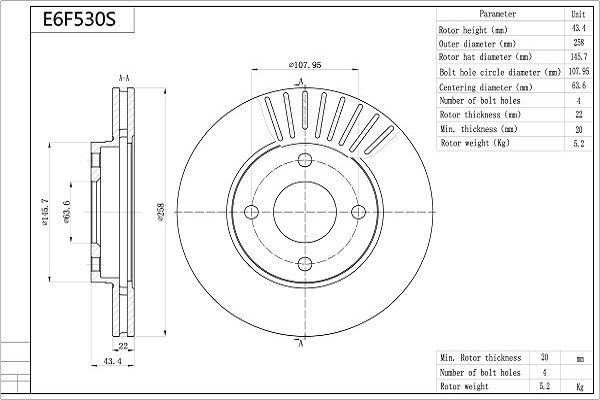 AISIN Bremseskive E6F530S Bremseskive AISIN Fiat PALIO E6F530S