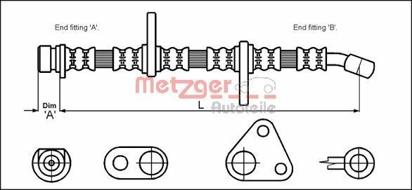 METZGER Tubo flexível de travão 4113500 Tubo flexível de travão METZGER STREAM 4113500 baratos