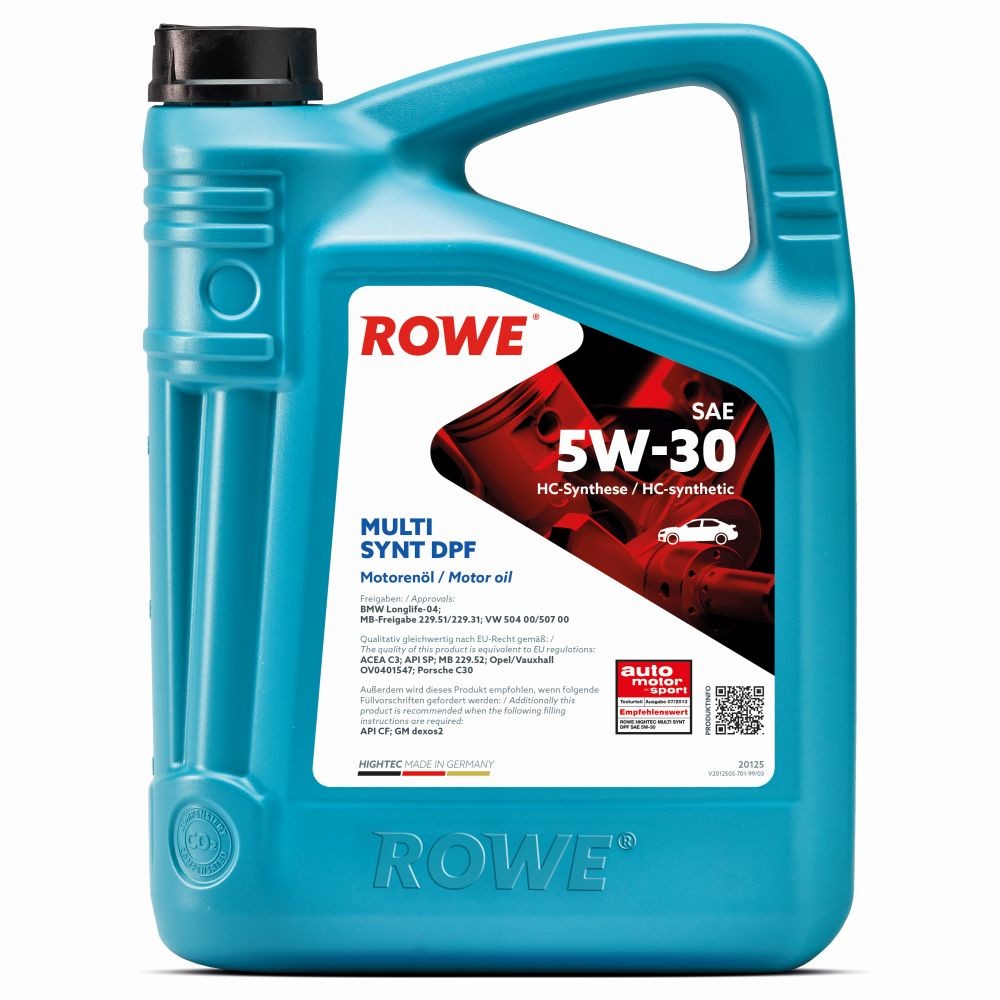Λάδι κινητήρα ROWE 20125-0050-99 ROWE HIGHTEC, MULTI SYNT DPF 20125-0050-99 Λάδια αυτοκινήτου TOYOTA YARIS 2021